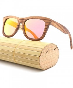 Wayfarer Wood Polarized Sunglasses for Men & Women Natural Wood Sunglasses Bamboo Glasses Mirror Lens - Orange - CD185Y9W40W ...