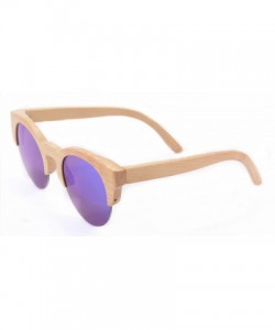 Semi-rimless Retro Wood Sunglasses Semi-rimless Mirrored Lens Glasses with Bamboo Case - Z6017 (bamboo nature - ice blue) - C...