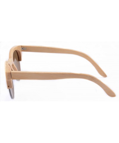 Semi-rimless Retro Wood Sunglasses Semi-rimless Mirrored Lens Glasses with Bamboo Case - Z6017 (bamboo nature - ice blue) - C...