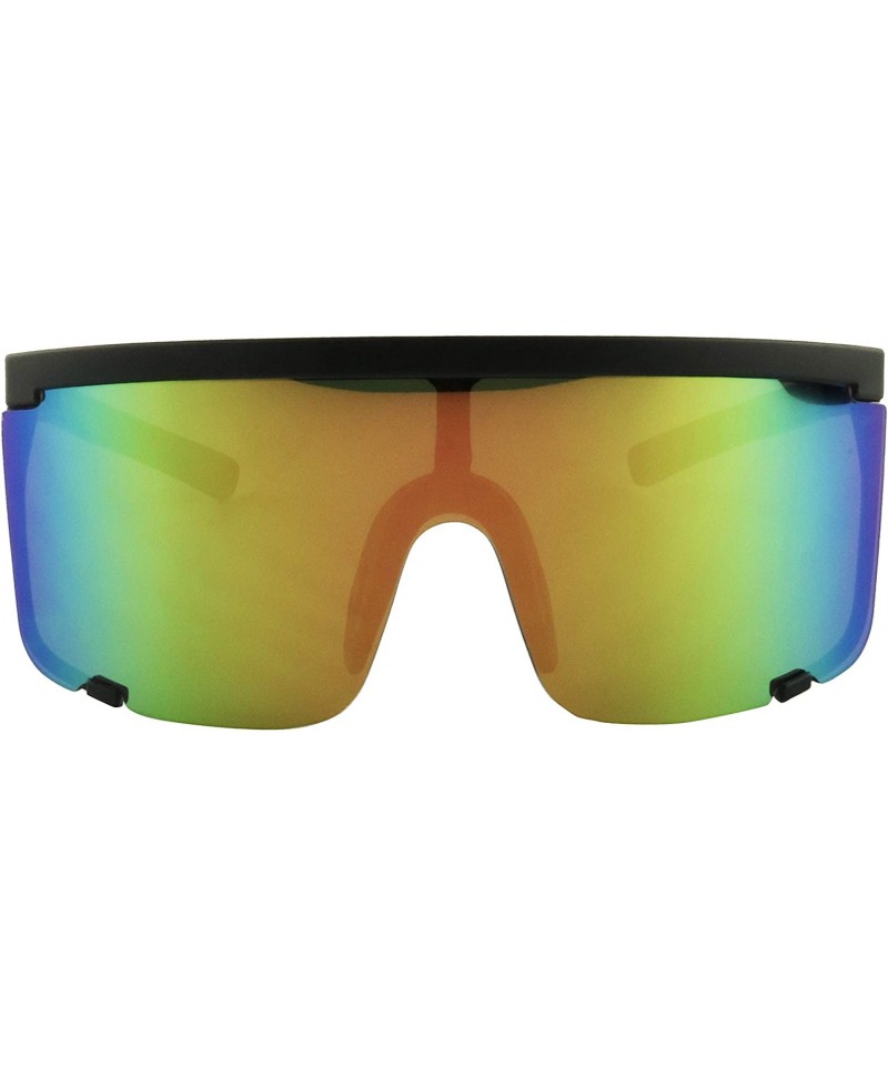 Goggle Oversized Super Shield Colorful Mirrored Lens Sunglasses Retro Flat Top 80's Frame - CO194ZTQ5TE $14.95