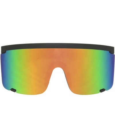Goggle Oversized Super Shield Colorful Mirrored Lens Sunglasses Retro Flat Top 80's Frame - CO194ZTQ5TE $14.95