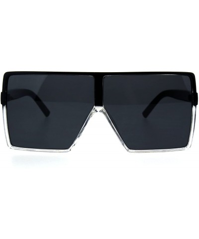 Rectangular Mens Oversize Squared Robotic Shield Racer Plastic Sunglasses - Black Clear Black - CC185QDT6KN $20.30