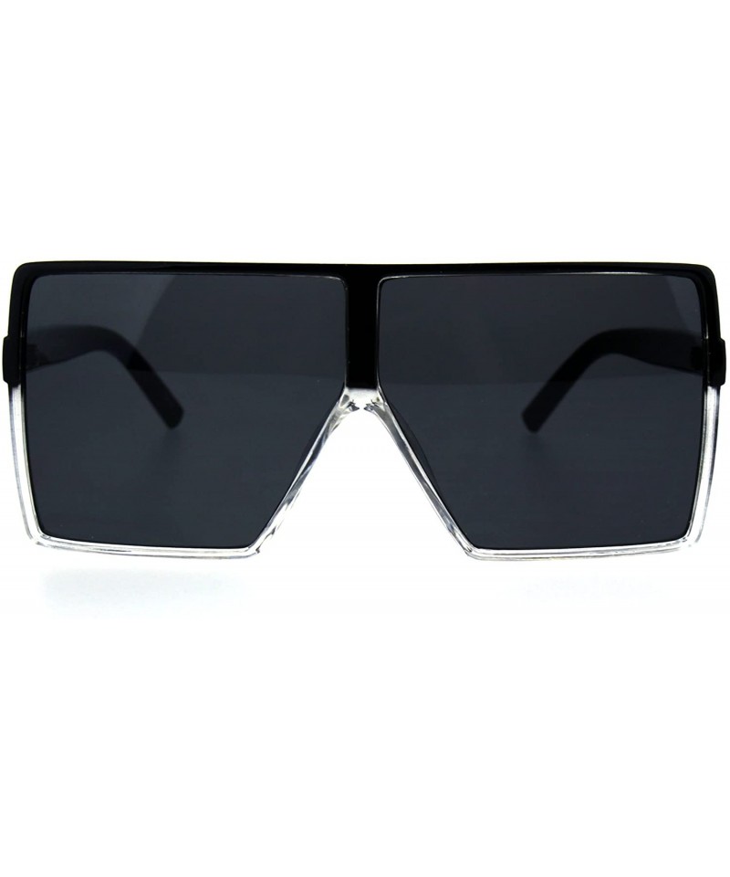 Rectangular Mens Oversize Squared Robotic Shield Racer Plastic Sunglasses - Black Clear Black - CC185QDT6KN $10.15