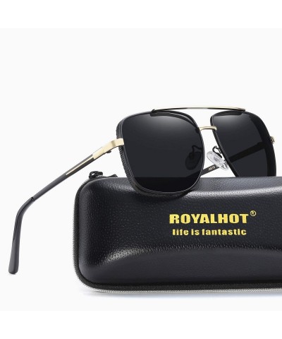 Square Polarized Square Sunglasses for Men Al-Mg Driving Sun Glasses Womens - Black Gold - CH1953Y7L8Y $29.77