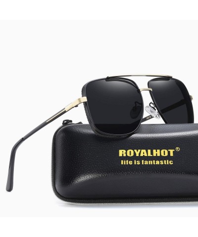 Square Polarized Square Sunglasses for Men Al-Mg Driving Sun Glasses Womens - Black Gold - CH1953Y7L8Y $18.46