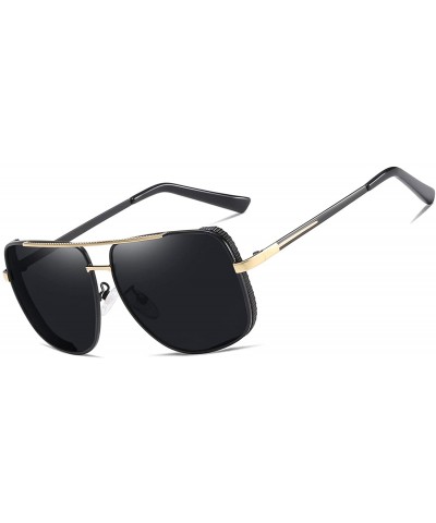 Square Polarized Square Sunglasses for Men Al-Mg Driving Sun Glasses Womens - Black Gold - CH1953Y7L8Y $18.46