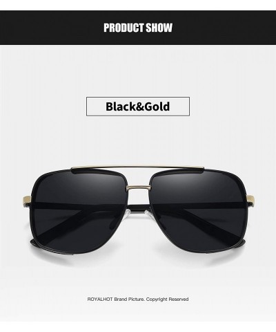 Square Polarized Square Sunglasses for Men Al-Mg Driving Sun Glasses Womens - Black Gold - CH1953Y7L8Y $18.46