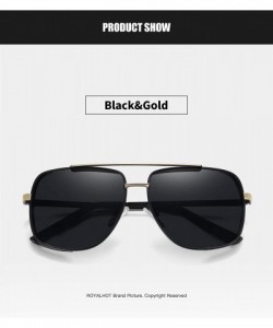 Square Polarized Square Sunglasses for Men Al-Mg Driving Sun Glasses Womens - Black Gold - CH1953Y7L8Y $18.46