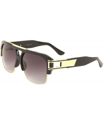 Square Thick Plastic Brow Square Art Deco Metal Cut Temple Sunglasses - Smoke Gold - C9198E9KXI2 $31.22