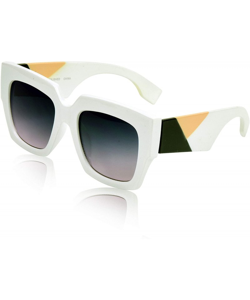 Rectangular Oversized Square Sunglasses for Women/Men Big Designer Colorblock Arms - White - CA18WCA34U3 $13.13