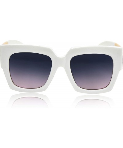 Rectangular Oversized Square Sunglasses for Women/Men Big Designer Colorblock Arms - White - CA18WCA34U3 $13.13