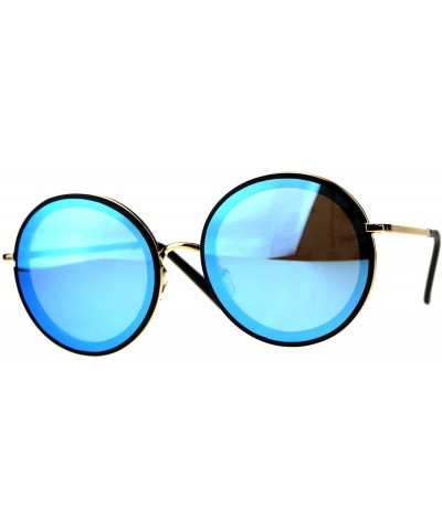Round Womens Stylish Sunglasses Double Frame Round Fashion Shades UV 400 - Black (Blue Mirror) - C218E6KO4S7 $12.88