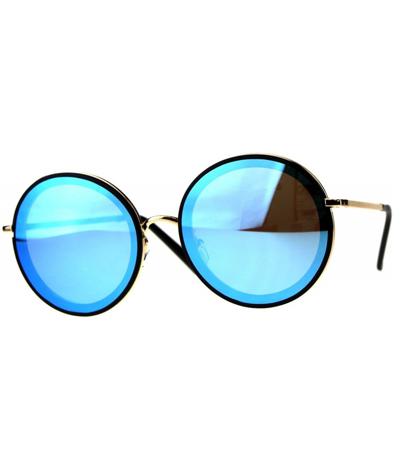 Round Womens Stylish Sunglasses Double Frame Round Fashion Shades UV 400 - Black (Blue Mirror) - C218E6KO4S7 $12.88