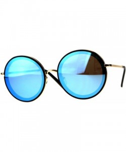 Round Womens Stylish Sunglasses Double Frame Round Fashion Shades UV 400 - Black (Blue Mirror) - C218E6KO4S7 $12.88