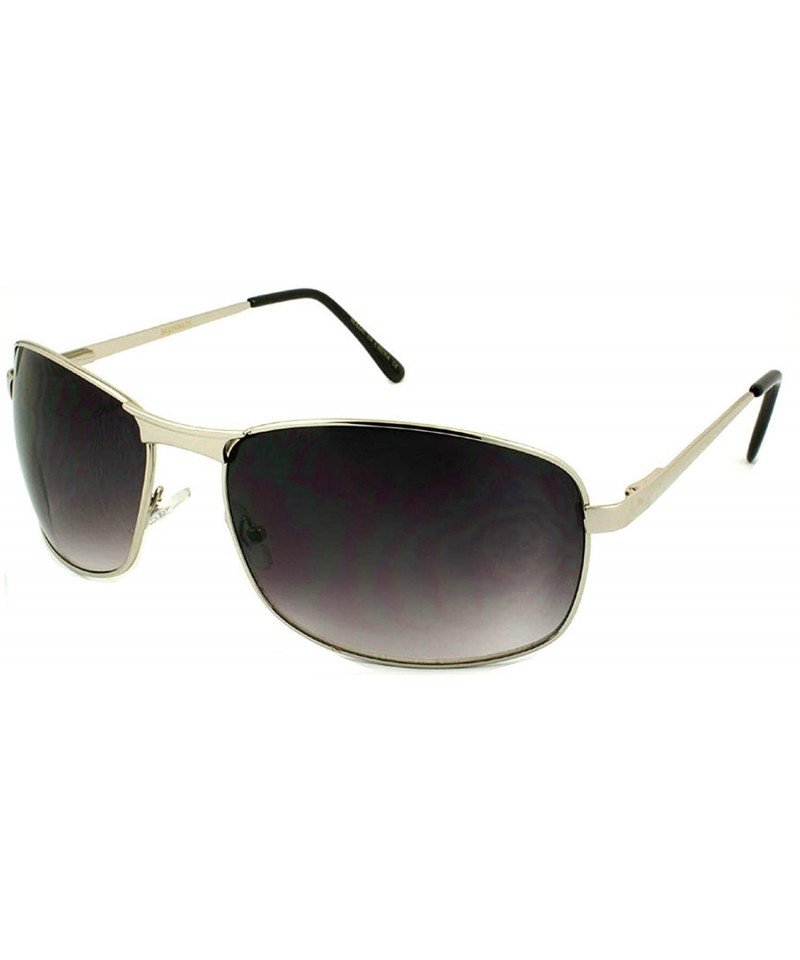 Square Over-sized Rectangular Metal Frame Sunglasses w/Spring Hinge BG20843S - Silver - CF11807TBVB $8.07