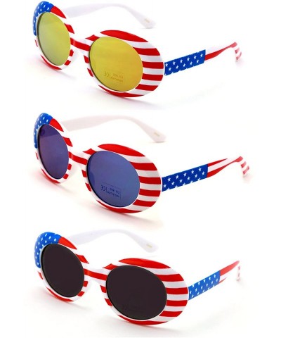 Goggle Vintage Sunglasses UV400 Bold Retro Oval Mod Thick Frame Sunglasses Clout Goggles White USA American Flag - CZ189UOX9O...