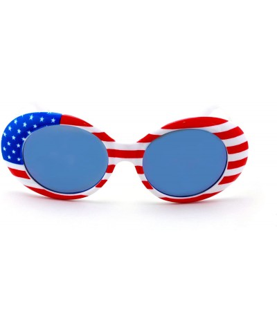 Goggle Vintage Sunglasses UV400 Bold Retro Oval Mod Thick Frame Sunglasses Clout Goggles White USA American Flag - CZ189UOX9O...