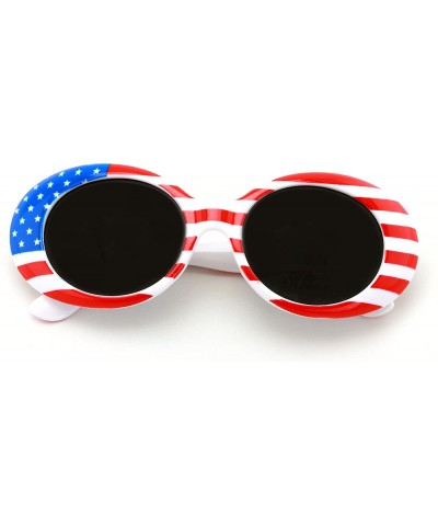 Goggle Vintage Sunglasses UV400 Bold Retro Oval Mod Thick Frame Sunglasses Clout Goggles White USA American Flag - CZ189UOX9O...