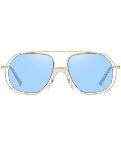 Square New Ocean Trend Sunglasses Fashion Hollow Ladies Luxury Men's Metal Sunglasses UV400 - Blue - C9194RZUCG9 $9.53