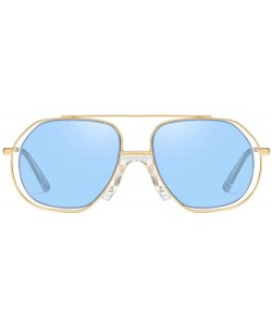 Square New Ocean Trend Sunglasses Fashion Hollow Ladies Luxury Men's Metal Sunglasses UV400 - Blue - C9194RZUCG9 $9.53