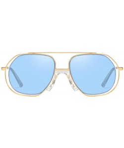 Square New Ocean Trend Sunglasses Fashion Hollow Ladies Luxury Men's Metal Sunglasses UV400 - Blue - C9194RZUCG9 $9.53