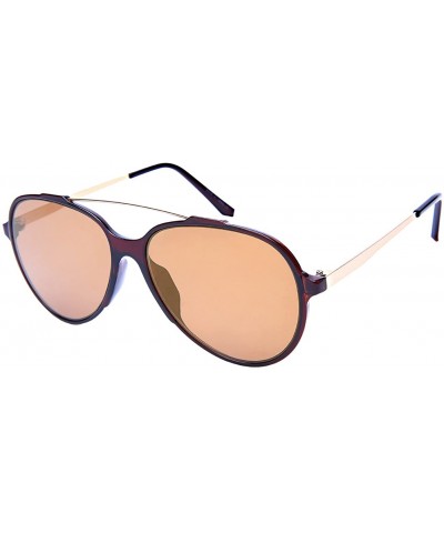 Aviator Modern Top Bar Aviators w/Flat Color Mirrored Lens 53094-FLREV - Clear Brown - CG182X0TQQ3 $7.68