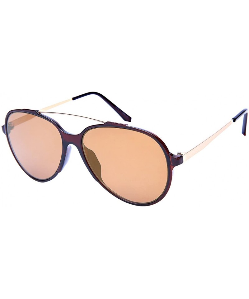 Aviator Modern Top Bar Aviators w/Flat Color Mirrored Lens 53094-FLREV - Clear Brown - CG182X0TQQ3 $7.68