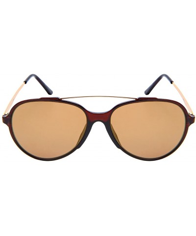 Aviator Modern Top Bar Aviators w/Flat Color Mirrored Lens 53094-FLREV - Clear Brown - CG182X0TQQ3 $7.68