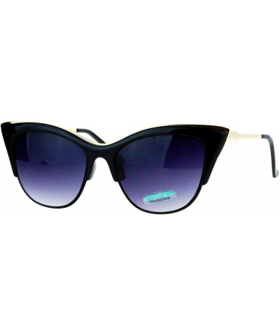 Rectangular Metal Top Accent Cateye Sunglasses Womens Designer Fashion Shades - Black - C3187IETY59 $19.95
