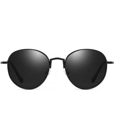 Round Sunglasses Unisex Polarized 100% UV Blocking Fishing and Outdoor Driving Glasses Round Metal Frame Retro - Black - CU18...