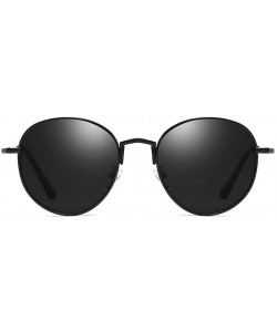 Round Sunglasses Unisex Polarized 100% UV Blocking Fishing and Outdoor Driving Glasses Round Metal Frame Retro - Black - CU18...