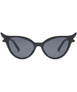 Cat Eye Women Vintage Retro Cat Eye Sunglasses Resin frame Oval Lens Mod Style - Bright Black - C118DW8H65L $11.41