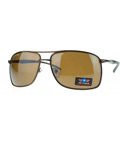 Rectangular Air Force Mens Sunglasses Rectangular Metal Frame Spring Hinge - Brown - CF11OI0EBD7 $11.54