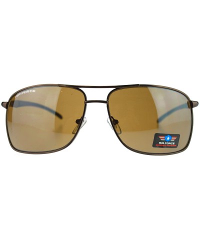 Rectangular Air Force Mens Sunglasses Rectangular Metal Frame Spring Hinge - Brown - CF11OI0EBD7 $11.54