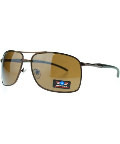 Rectangular Air Force Mens Sunglasses Rectangular Metal Frame Spring Hinge - Brown - CF11OI0EBD7 $11.54