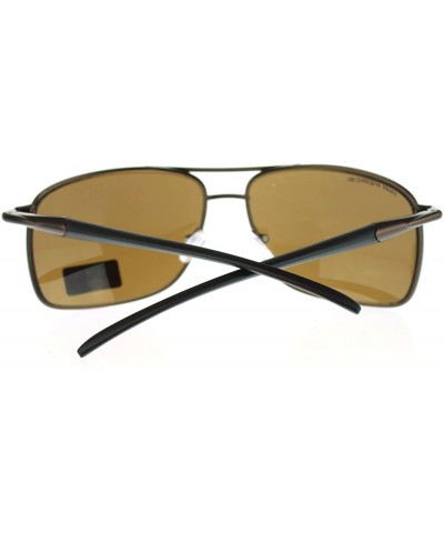 Rectangular Air Force Mens Sunglasses Rectangular Metal Frame Spring Hinge - Brown - CF11OI0EBD7 $11.54