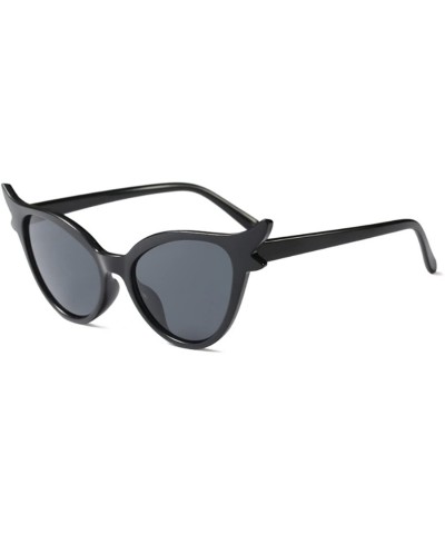 Cat Eye Women Vintage Retro Cat Eye Sunglasses Resin frame Oval Lens Mod Style - Bright Black - C118DW8H65L $11.41