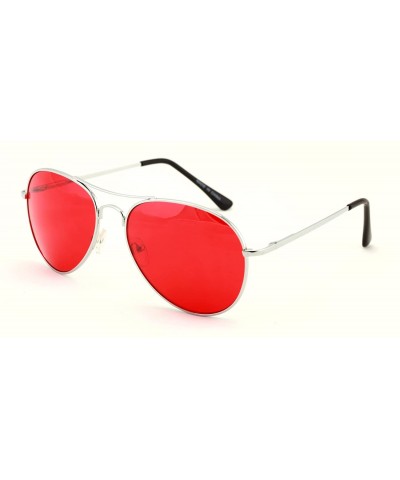 Rimless Colorful Silver Metal Aviator With Color Lens Sunglasses (Red lens) - C3125PY8IGP $9.70