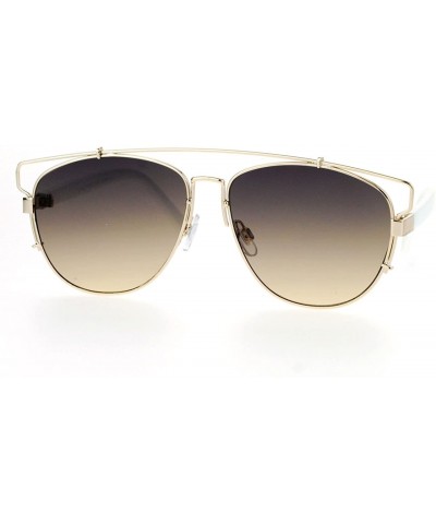 Aviator Super Flat Lens Sunglasses Designer Fashion Wire Top Unisex Shades UV 400 - Gold White - CT128NRWF2T $10.37