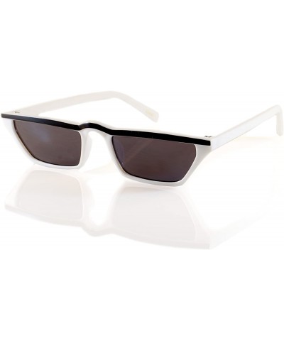Rectangular Extreme Wide Slim Flat Top Rectangular Cat-Eye Sunglasses A137 - White/ Black - CM18C8IOW9N $22.88