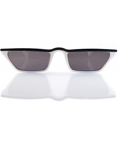 Rectangular Extreme Wide Slim Flat Top Rectangular Cat-Eye Sunglasses A137 - White/ Black - CM18C8IOW9N $12.53