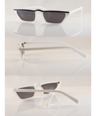 Rectangular Extreme Wide Slim Flat Top Rectangular Cat-Eye Sunglasses A137 - White/ Black - CM18C8IOW9N $12.53