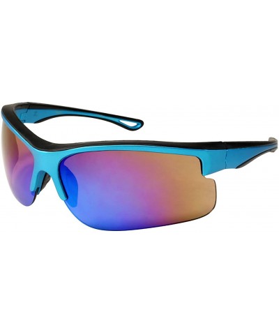 Semi-rimless Semi Rimless Performance Mirrored Sunglasses 570027AM-REV - Matte Blue - CX122X3DHRL $9.49