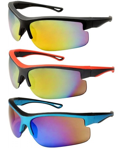 Semi-rimless Semi Rimless Performance Mirrored Sunglasses 570027AM-REV - Matte Blue - CX122X3DHRL $9.49