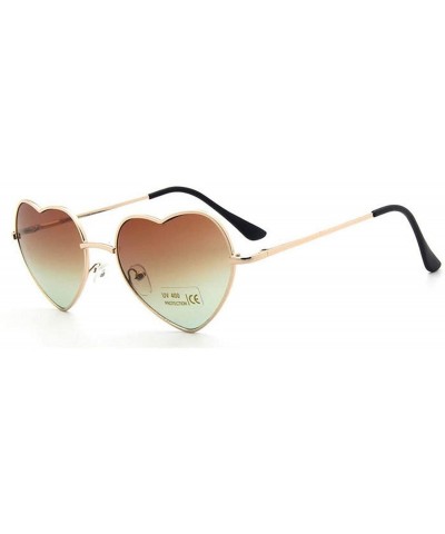 Goggle Fashion Heart Shaped Sunglasses Women Metal Clear Red Lens Glasses Sun Mirror Oculos De Sol - C3 Tea - CY197A22O03 $42.67
