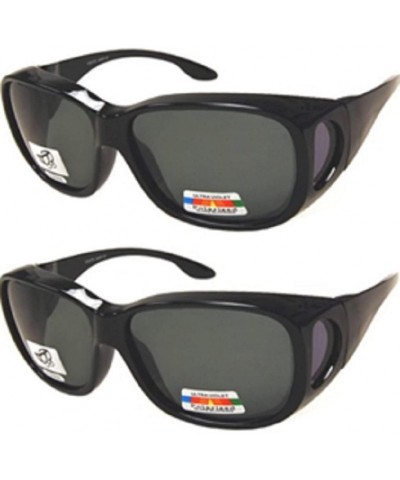 Rectangular Men Women Large Polarized Fit Over Sunglasses Wear Over Glasses - 2 Black - CA12IF6VU5B $26.62