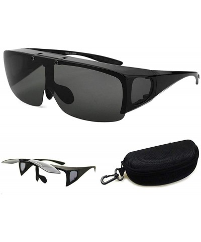 Round Driving Glasses Wraparounds Polarized Fitover Sunglasses - Matte Black - CE12DVH2FWV $18.30