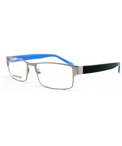 Square Slim Metal Frame Durable Prescription Only Glasses with Spring Hinge - Silver/Blue - C511PA0TU75 $16.66