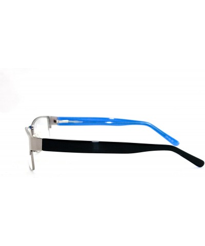 Square Slim Metal Frame Durable Prescription Only Glasses with Spring Hinge - Silver/Blue - C511PA0TU75 $16.66