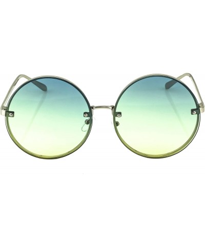 Rimless Oversize Rimless Slim Metal Temple Colored Gradient Flat Lens Round Sunglasses - Silver / Blue-yellow - CL17YY70GIW $...